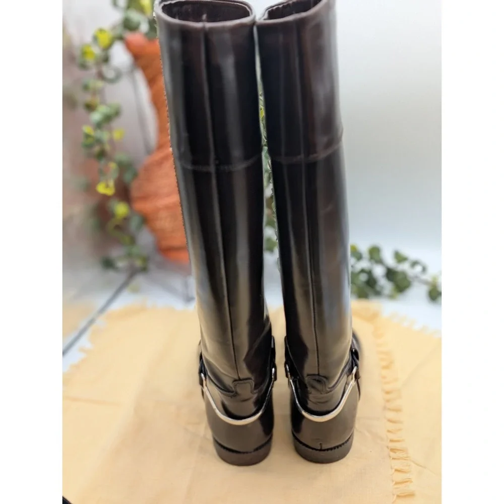 Saks Fifth Avenue Italian Leather Riding Boots Tall Knee High Black Brown Size 5